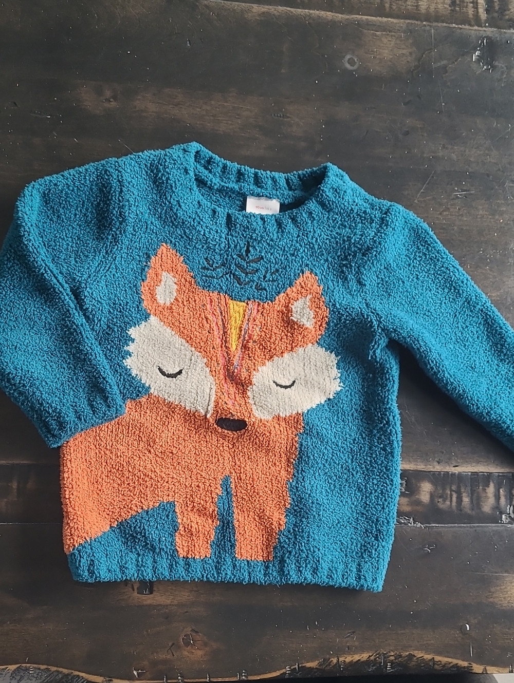 Size 3 Hanna Andersson Cozy Teal Fox Knit Sweater